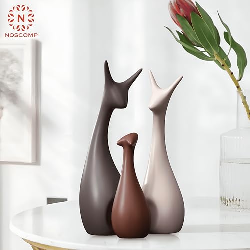 Image of NOSCOMP Home Decor Deer Family Statue Ceramic Figures Showpieces for Home Decor - (Set of 3, Black, White, and Ginger)
