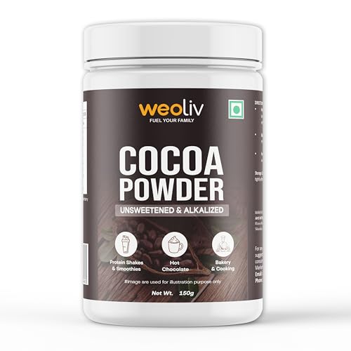 Image of Weoliv Unsweetened Cocoa Powder | Pure & Natural | Cocoa Powder for Cakes, Baking & Desserts | Hot Chocolate & Milkshakes | 150 g