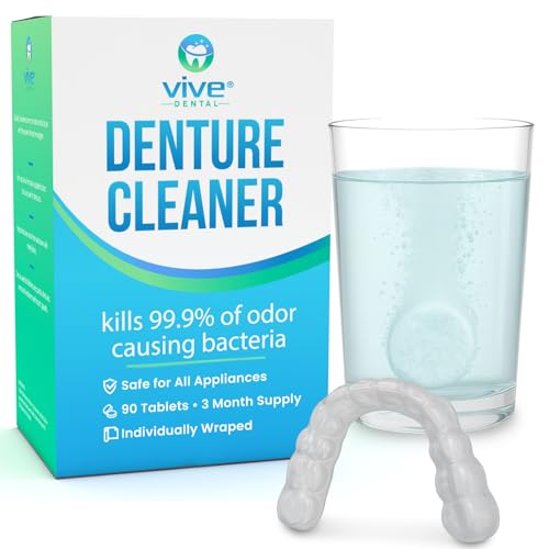 Vive Retainer Cleaner Tablets - Denture & Invisalign Cleaner - for Night Dental Guard & Aligners - Overnight Cleaning Tablets - False Teeth Mouthpiece Cleanser for Stains, Plaque, Odor