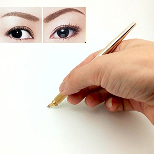 Pinkiou Hair Stroked Microblading Pen Permanent Makeup Manual 3D Eyebrow Tattoo Make up Cosmetic kit (gold)