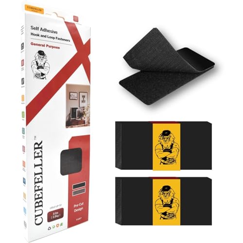 CUBEFELLER® Hook and Loop Strips with Adhesive Heavy Duty | 4x2 Inch Strips with Adhesive 18 Sets, Black | Industrial Strength Sticky Fasteners Strips | Heavy Duty Strips with Adhesive | Double Sided