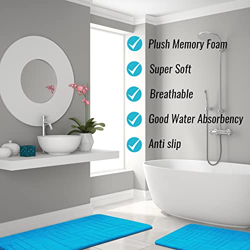 Effiliv 5 Piece Bathroom Rugs Set - Soft Non Slip Memory Foam Large Bathroom Rug Mats - Perfect Combination Of Luxury And Comfort (Aqua Teal/Line Design, 5 Piece Set) #TOP3