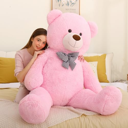 Image of MaoGoLan Giant Pink Teddy Bear Stuffed Animal 5 Feet,Soft Cuddly Smiling Face Big Teddy Bear Plush Gift for Boyfriend Girlfriend