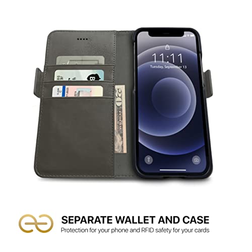 Image of dreem Fibonacci 2-in-1 Wallet Case for Apple iPhone 12 & 12 Pro - Luxury Vegan Leather, Magnetic Detachable Shockproof Phone Case, RFID Card Protection, 2-Way Flip Stand - Grey
