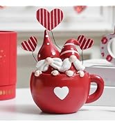 AOMOONOA Resin Gnome Couple in Coffee Cup for Valentine’s Day Decor, Valentine Gnomes for Table D...