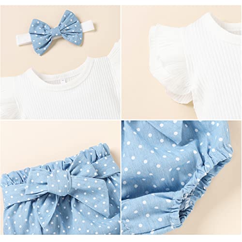 Amawmw Newborn Baby Girl Summer Outfit Ribbed Sleeveless Romper Polka Dots Denim Bloomers Shorts 0-3 Months Baby Girl Clothes #TOP4