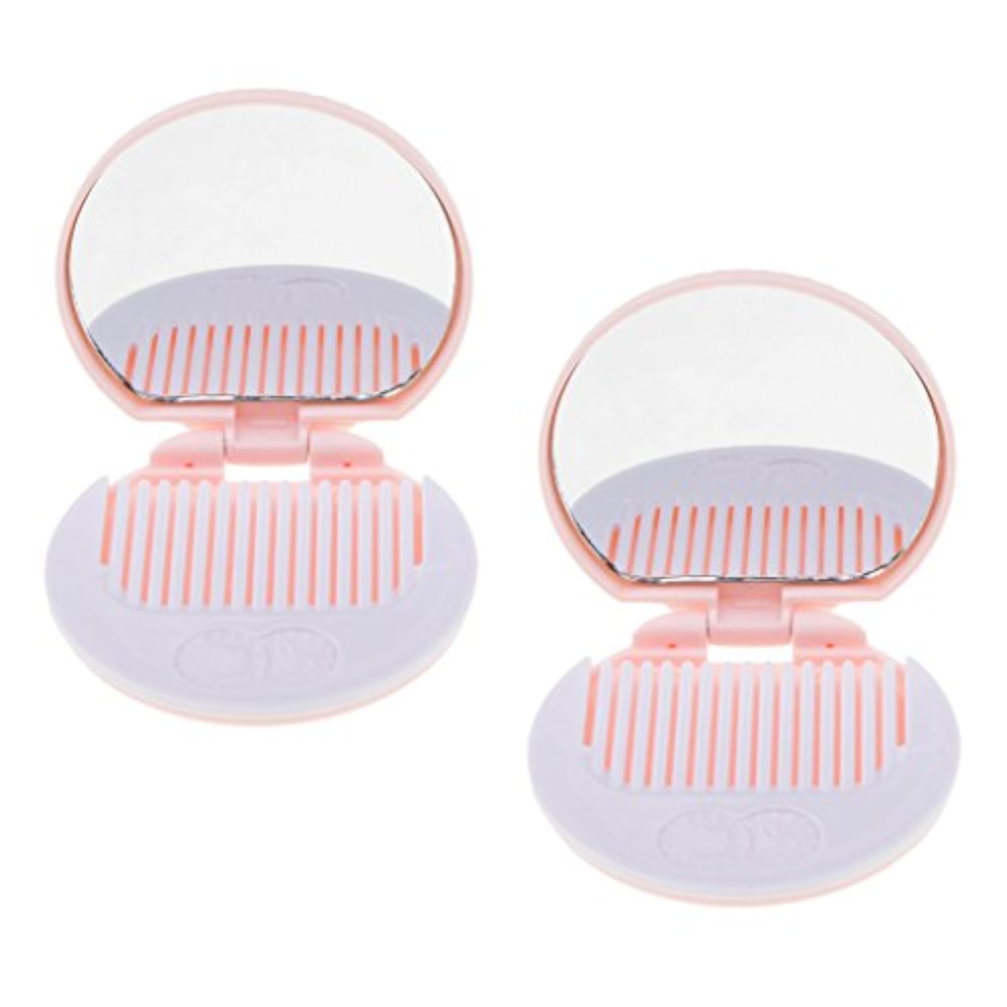 Round Folding Makeup Mirror with Comb, Cute Pink