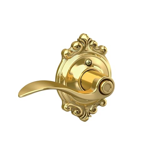 Image of Schlage Accent Lever with Brookshire Trim Bed and Bath Lock in Bright Brass - F40 ACC 605 BRK