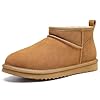 bebealy Genuine Suede Mini Boots for Women Winter Fuzzy Snow Boots Short Ankle Boot with Fur Lined, Chesnut Suede EU 38