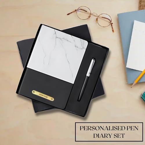 Image of 2 in 1 Personalized Diary & Pen Combo Gift Set | Custom Name Engraved Black Leather Notebook & Metal Pen | Best Gift for Office & Personal Use (Black)