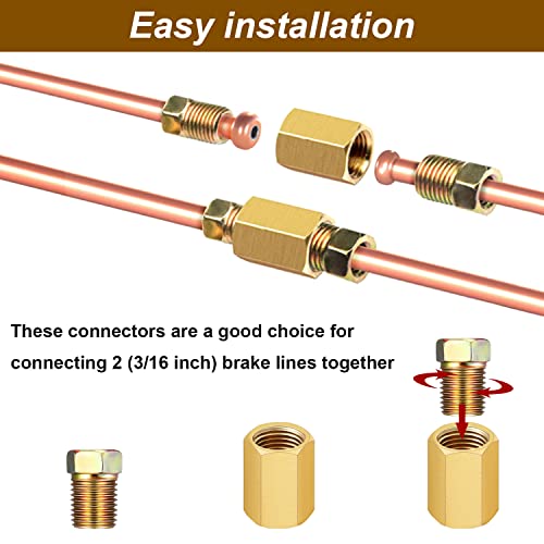 Weideer 15Pcs 3/8"- 24 Threads Brass Brake Line Fittings Kit For 3/16" Brake Line Tube(5 Unions, 10 Nuts) #TOP3