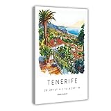 QOGDAF Tenerife - Lienzo decorativo de viaje con acuarela, diseño de España, para dormitorio, oficina, habitación, regalo, 20 x 30 cm