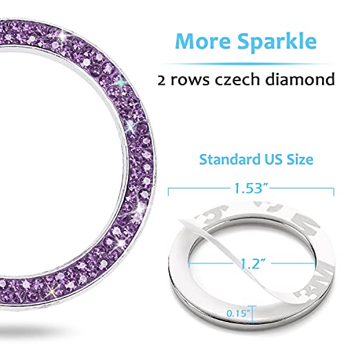 Image of ToBeQueen Purple Car Bling Ring, Diamond Rhinestone Push Start Emblem Sticker, Interior Crystal Car Decor,Bling Car Accessories(Purple)