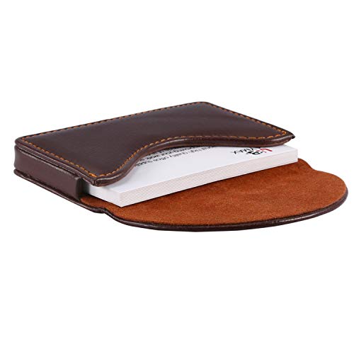 UBAYMAX Leather Business Card Holder for Men Women, Business Name Card Case Credit Card Holder Slim Card Wallet Carrier Leather Card Pocket Card Holder with Magnetic Shut (Leather Brown) - Thumbnail 6