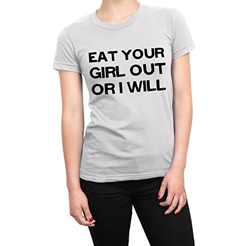 T-shirt Eat Your Girl Out blanc XL résout problème taille coupe droite homme