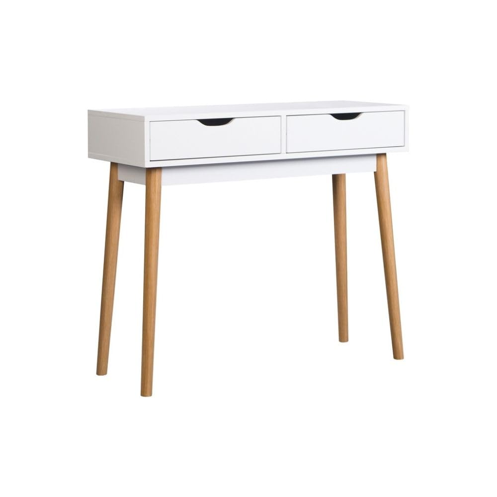 Mobelcenter, Mueble Recibidor Fiano Estilo nórdico, Mueble Entrada con 2 cajones, Acabado Blanco, Medidas: Ancho: 90 cm x Alto: 78 cm x Fondo: 35 cm (1469)