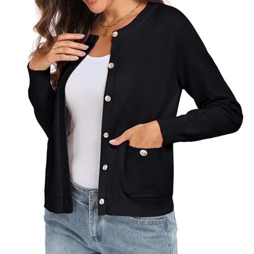 Oymyakon Women Button Down Cardigan Sweaters Long Sleeve Crew Neck Knit Sweater Lightweight Open Front Top Outwear Coat2