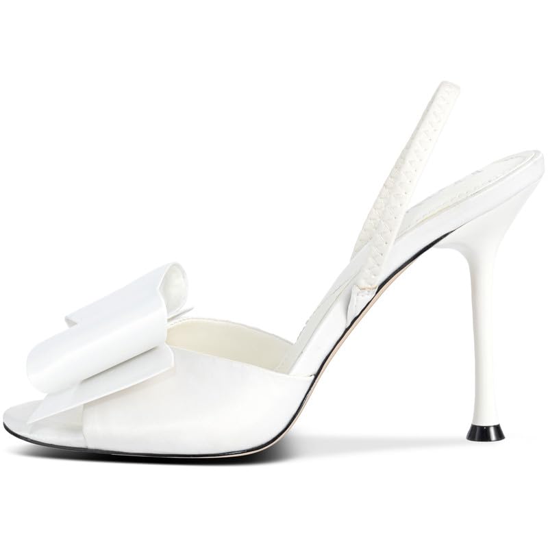 Image of Satin High Heels Slingback Open Toe Mules Sandals Bow Stiletto Sexy Heels Comfortable Wedding Party Shoes