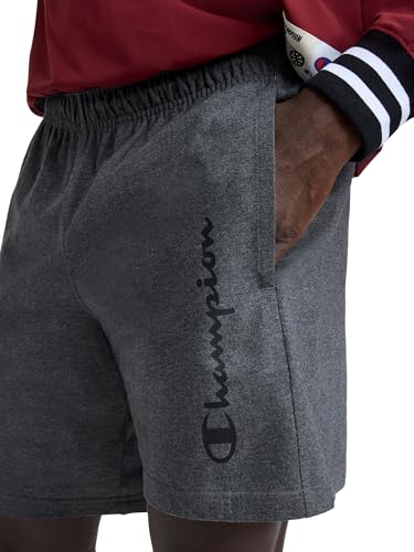 Image of Champion Men's Graphic Lounge Shorts, Standard Fit, 7 Inch Inseam, Script Logo, Lightweight 100% Cotton Jersey
