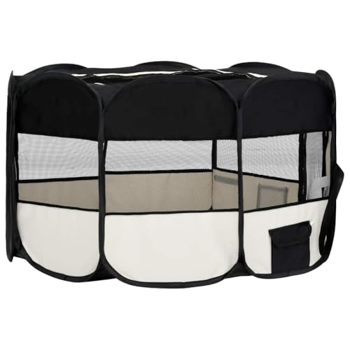 Faltbarer Laufstall für Hunde, schwarz, 145 x 145 x 61 cm, mit Tragetasche, robuster Dressurkäfig aus Stahl, Dach und Netztür mit Reißverschluss, Seitentaschen für Spielzeug, ideal-4