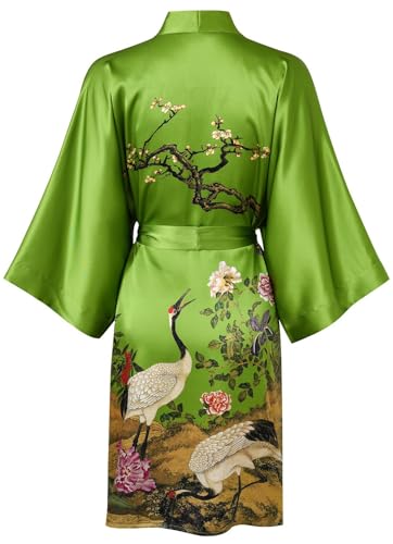 Image of Women's Silk Kimono Robe Short Bathrobe Nightgown 100% Mulberry Silk for Women - Classic Floral Pattern