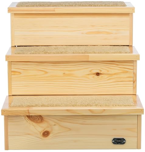 TRIXIE Holz-Treppe – Mit Stauraum und teppichbezogenen Stufen – Für drinnen – Kiefernholz lackiert – 40 × 38 × 45 cm – bis 50 kg – 3943