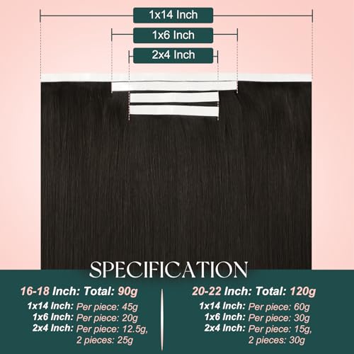 Image of Easyouth 18In 90g Tape in Weft Hair Extensions Human Hair Brown, Seamless | Tape in Extensions Human Hair Dark Brown, 4pcs, Reusable, Easy Diy Application, for Girls, Genius Weft Remy Hair Extension