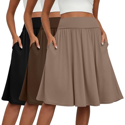 Evervibe 3 Pcs Womens Midi Skirts Knee Length with Pockets