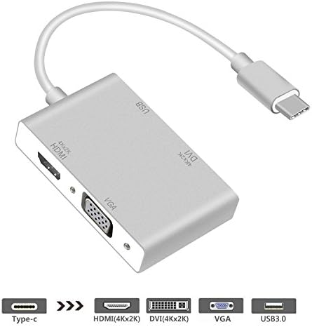 Type C to HDMI Adaptor, lycantant Type C (USB-C) to VGA HDMI DVI 4K Adaptor Converter & USB 3.0 HUB, for MacBook / Chromebook Pixel, Plug and Play, Multi Monitors