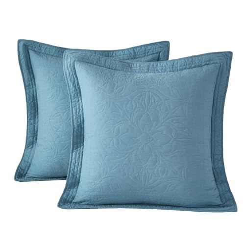 WINLIFE 100% Cotton Quilted Euro Sham Covers, 2 Pack