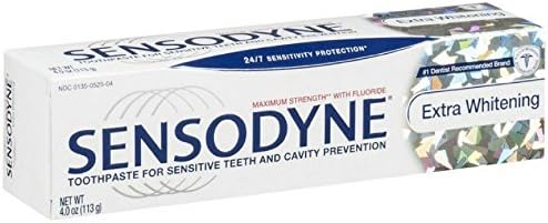Sensodyne Toothpaste for Sensitive Teeth and Cavity Prevention, Maximum Strength, Extra Whitening, 4 Oz (Pack of 2)