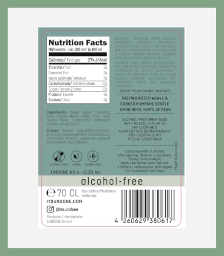 UNDONE Mexican Smoky Agave - Not Mezcal · 700ml · Alkoholfreier Tequila mit authentischem Geschmack · Natürliche Inhaltsstoffe · <0,3% Alkohol