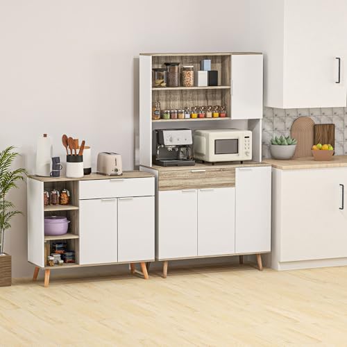 Miniatura 2 de Homcom Aparador De Salón Moderno Aparador De Cocina Con 1 Cajón 2 Puertas De Cierre Suave Y Estantes Ajustables Para Comedor Pasillo Dormitorio 95x35x85 Cm Blanco Y Natural