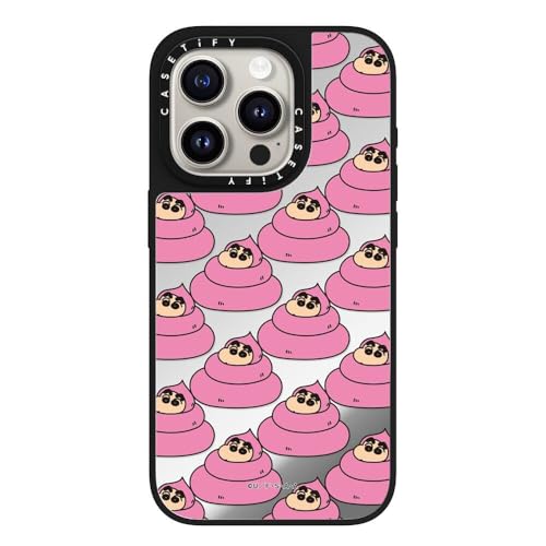 CASETiFY MagSafe �Ή��~���[ iPhone 15 Pro �P�[�X [���ː� / 1.5m����̗����������N���A / Crayon Shin-chan Co-Lab] - �V���o�[ (�u���b�N�o���p�[) - Shinchan Poop Cas