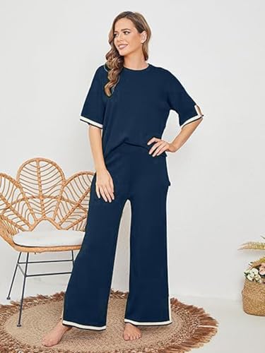 Image of TYSORT Women Casual Summer co ords Set Track Suit Oversized Top Baggy Pant,Top and Pajama Set