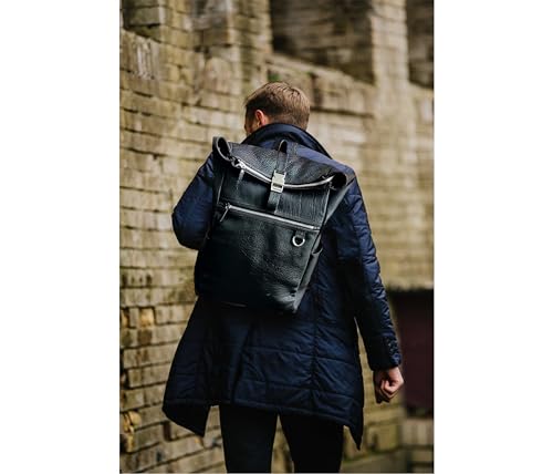 Jaald 45 cm Leather Backpack Large Messenger Backpack Cosy Bicycle Backpack Black Genuine Leather Waterproof for Travel Outdoor Hiking Gift Laptop Vintage Leather Backpack for Men Women, Schwarz2