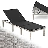 Verdego Sonnenliege Polyrattan 190 x 65 x 35 cm, Gartenliege Wetterfest mit 5 Fach Verstellbarer Rücklehne und Bequemer Auflage, bis 150 kg Belastbar, Liegestuhl für Garten, Terrasse, Balkon, Schwarz