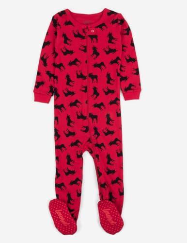 Leveret Kids Black Moose Baby Boys Girls Footed Pajamas Sleeper Christmas Pjs 100% Cotton (Size 12-18 Months)4