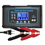 20 AMP Battery Charger, 12V/24V Lead-Acid, Lithium, LiFePo4 Smart Battery Charger, Trickle Charger, Fully Automatic Chargers and Maintainer for Car, Motorcycle, Lawn Mower