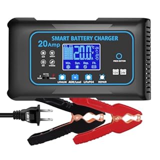 20 AMP Battery Charger, 12V/24V Lead-Acid, Lithium, LiFePo4 Smart Battery Charger, Trickle Charger, Fully Automatic Chargers and Maintainer for Car, Motorcycle, Lawn Mower