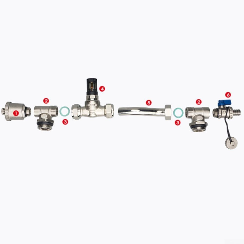 Valvola di bypass per pressione differenziale in ottone, connettore per collettore di riscaldamento a pavimento, distanza centrale 210 mm (argento)