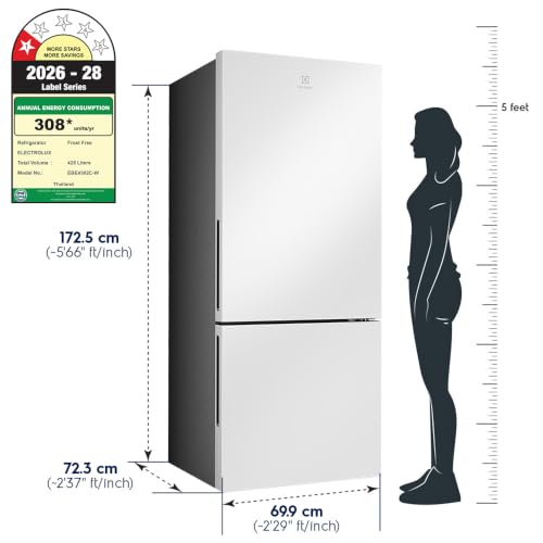 Image of Electrolux 425L 1 Star Double Door Refrigerator with AI CoolAssist, Bottom Mount Freezer, GreenZone Technology, Cooling 360, Inverter, Frost Free, UltimateTaste 700, EBE4302C-W, White