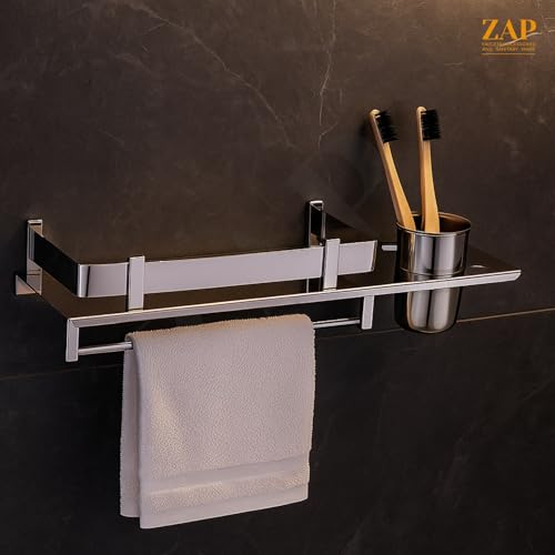 Image of ZAP Stainless Steel Deluxe Bathroom Combo of 3 Set Folding Towel Rack / 3 in1 Multi Bathroom Shelf /Napkin Ring