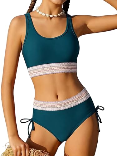 Image of Teen Girls Swimsuit Two-Piece Bikini Set Adjustable Shoulder Straps Bathing Suit Kid Athletic Swimwear with Chest Pad