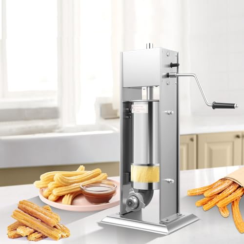 DYNAMI Commercial Manual Churro Maker Machine,1.3Gal/5L Countertop 304 Stainless Steel Donuts Churrera Cookie Maker with 6 Dies