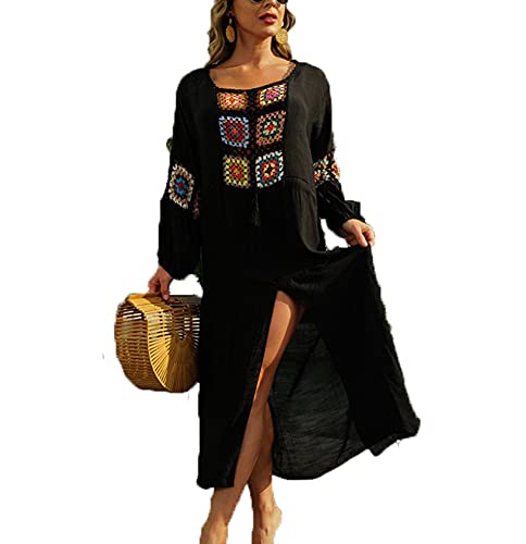Robe de plage brodée pour femme le caftan turque noir taille unique qui sublime