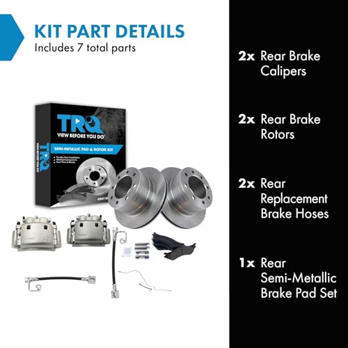 Image of TRQ Brake Pad & Rotor Kit Semi-Metallic Rear Compatible with 2003-2008 Dodge Ram 2500 Ram 3500