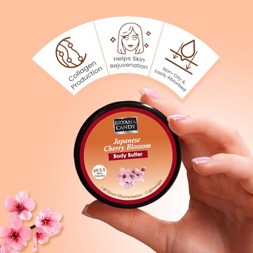 BRYAN & CANDY Japanese Cherry Blossom Body Butter |Ph5.5 Skin Friendly | 48hrs Moisturization | 100% Vegan