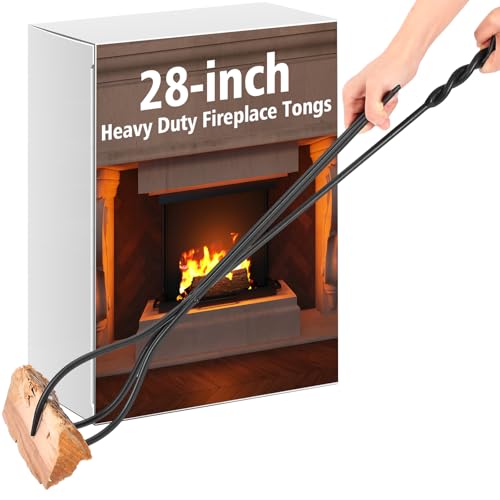 Zonon 28-inch Heavy Duty Fireplace Tongs 3-prong Rustproof Log Grabber