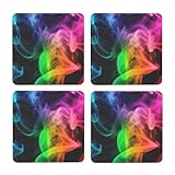 Juego de 4 posavasos cuadrados de corcho MDF con diseño de llama de neón colorido, parte trasera de corcho antideslizante para bebidas frías y calientes